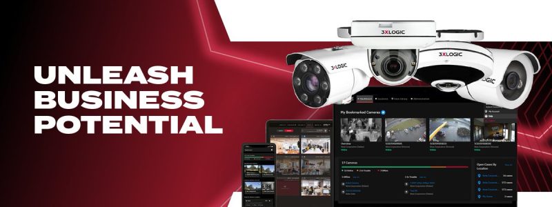 Verkada Installers Promotional graphic for 3xLOGIC and Jendy Physical Security showing security cameras above a laptop and smartphone with surveillance footage. The text reads “UNLEASH BUSINESS POTENTIAL” on a red and white background.